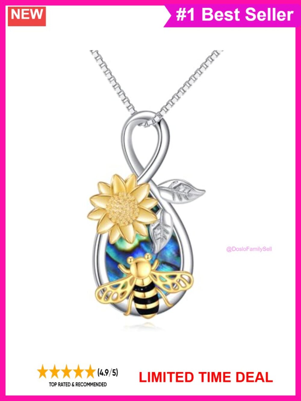 925 Sterling Silver Bee Infinity Pendant Necklace